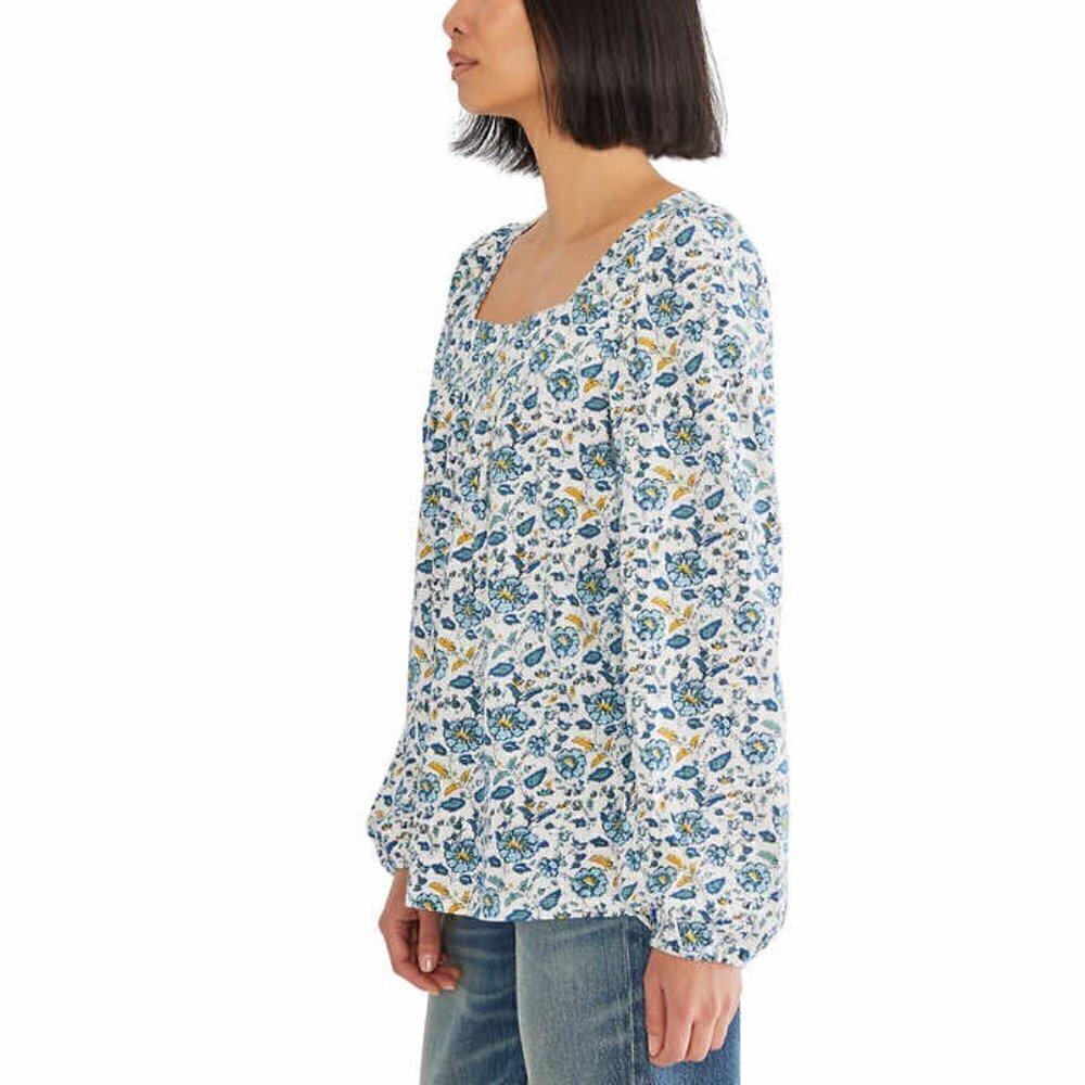 Lucky Brand Women's Top Cream Square Neck Top Boho Floral Long Sleeves NWT - Picture 3 of 7